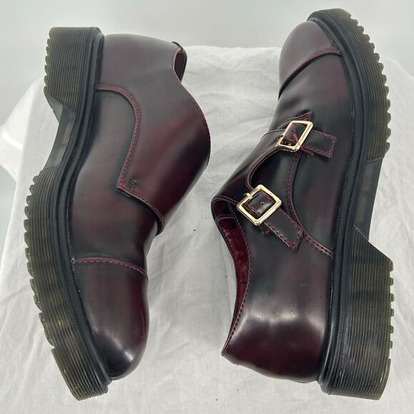 Women's 6.5 Electric Karma Scotty Dark Cherry Red /‎ Brown Chunky Buckle Oxfords - Picture 6 of 10
